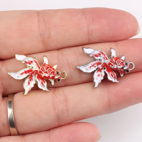Simple Pendentif Poisson Rouge en Alliage Émail Accessoires Bijoux DIY Breloques Animaux en Métal Or Argent pour Collier Bracelet