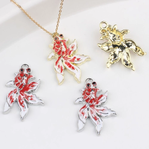 Simple Pendentif Poisson Rouge en Alliage Émail Accessoires Bijoux DIY Breloques Animaux en Métal Or Argent pour Collier Bracelet