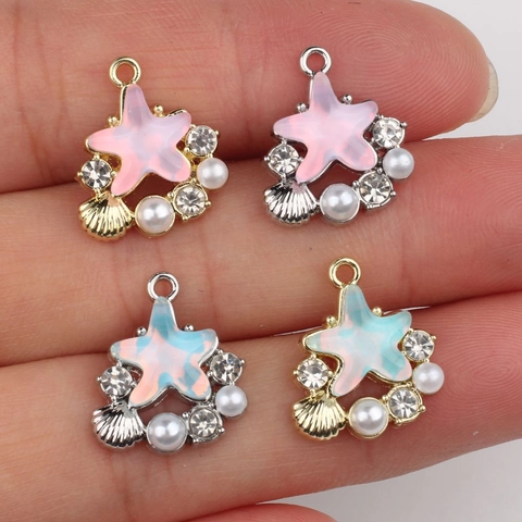 Legering Zeester Schelp Hanger Voor DIY Sieraden Maken Met Imitatieparel Strass Oceaan Thema Verguld Verzilverd Charms