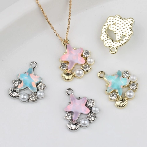 Legering Zeester Schelp Hanger Voor DIY Sieraden Maken Met Imitatieparel Strass Oceaan Thema Verguld Verzilverd Charms
