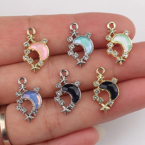 Zinc Alloy Resin Moon Star Charms Rhinestone Pendants For DIY Jewelry Making Necklace Bracelet Earring Accessories