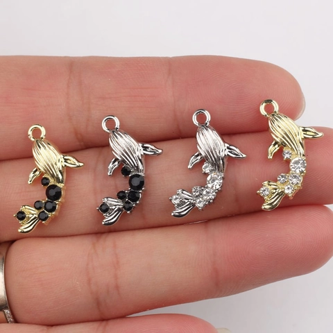 DIY Koi Fish Pendant Alloy Rhinestone Enamel Charms For Necklace Bracelet Jewelry Making Accessories Animal Fish Gold Silver