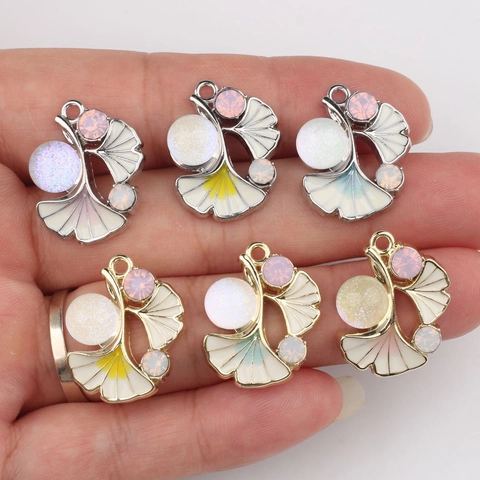Simple Alloy Ginkgo Leaf Pendant Only Without Chain Gradient Enamel With Zircon Inlaid DIY Jewelry Findings For Necklace