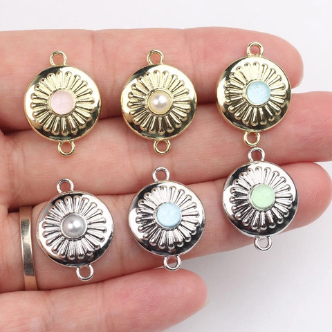 Connettore per Gioielli Circolare in Lega a Forma di Girasole Con Perla Artificiale Resina per la Creazione di Collane e Bracciali Fai-da-te Donna Uomo