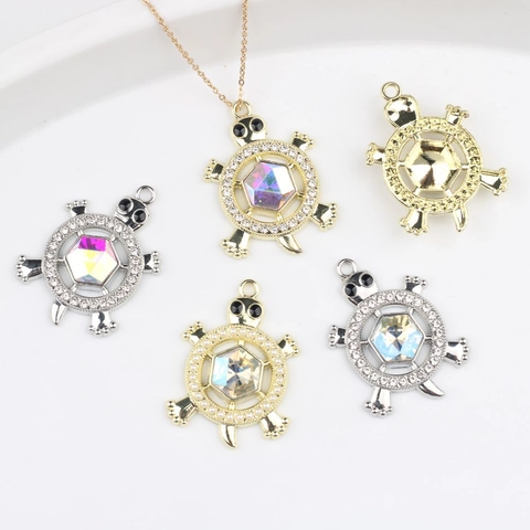 Alloy Turtle Pendant With Zircon Rhinestone And Faux Artificial Pearl Ocean Series DIY Necklace Bracelet Jewelry Making Accessories