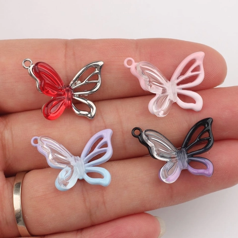 Legering Hars Vlinder Hanger Veelkleurig Hol Gradiënt Vlinder Bedeltjes Voor DIY Ketting Armband Sieraden Maken