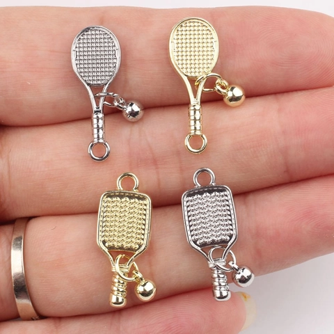DIY Alloy Racket Pendant With Ball Pickleball Paddle Tennis Racket Charms For Necklace Bracelet Making Jewelry Accessory
