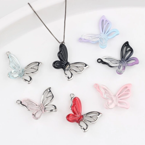 Legering Hars Vlinder Hanger Veelkleurig Hol Gradiënt Vlinder Bedeltjes Voor DIY Ketting Armband Sieraden Maken