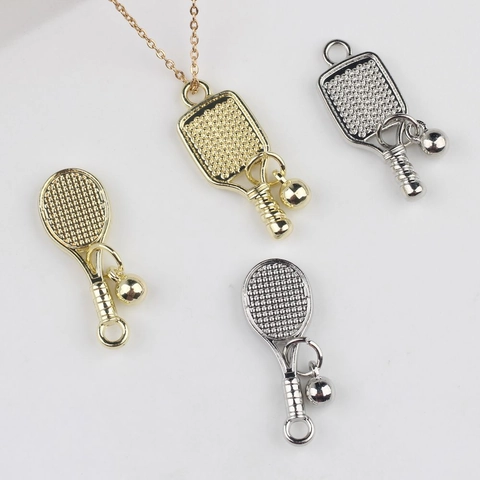 DIY Alloy Racket Pendant With Ball Pickleball Paddle Tennis Racket Charms For Necklace Bracelet Making Jewelry Accessory