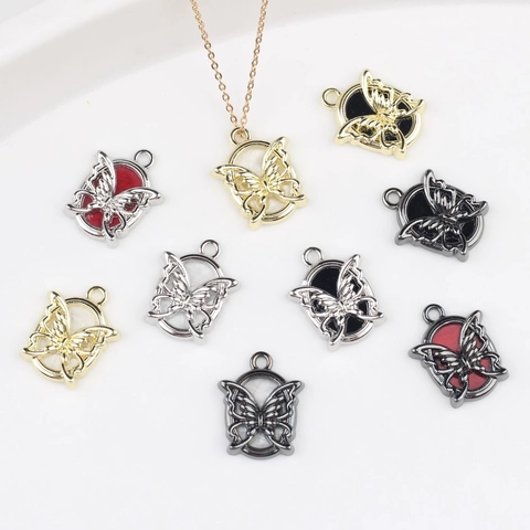 Alloy Resin Inlaid Butterfly Photo Frame Pendant Charm For Jewelry Making DIY Necklace Bracelet Earrings Accessories