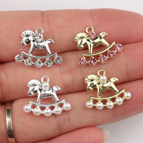 Zinc Alloy Rocking Horse Pendant Rhinestone Artificial Pearl Inlaid DIY Jewelry Making Accessory For Necklace Bracelet Earring
