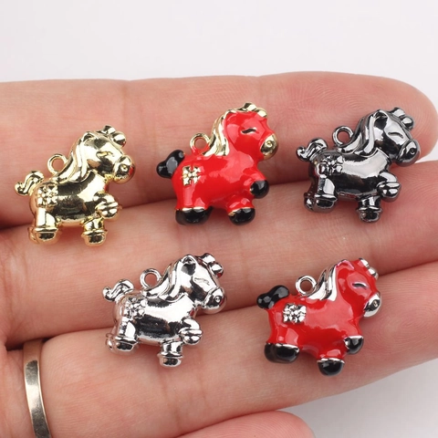 Zinc Alloy Cartoon Pony Charm For DIY Jewelry Making Cute Horse Animal Enamel Pendant For Necklace Bracelet Accessory