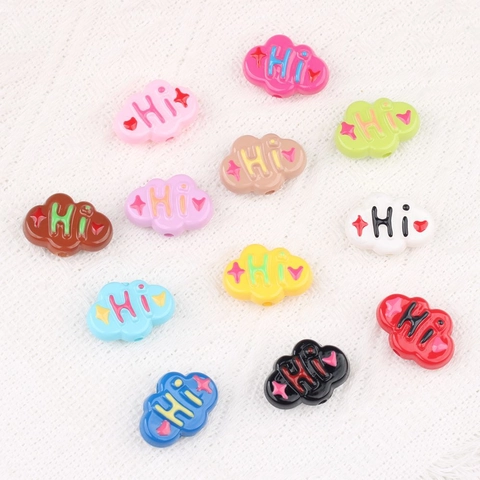Cute Cloud Hi Letter Acrylic Beads Double Sided Dripping Oil Painted Resin Loose Beads For DIY Bracelet Jewelry Making Handicraft Accessories
