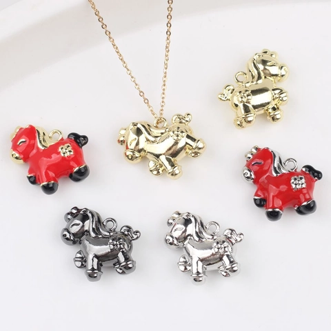 Zinc Alloy Cartoon Pony Charm For DIY Jewelry Making Cute Horse Animal Enamel Pendant For Necklace Bracelet Accessory