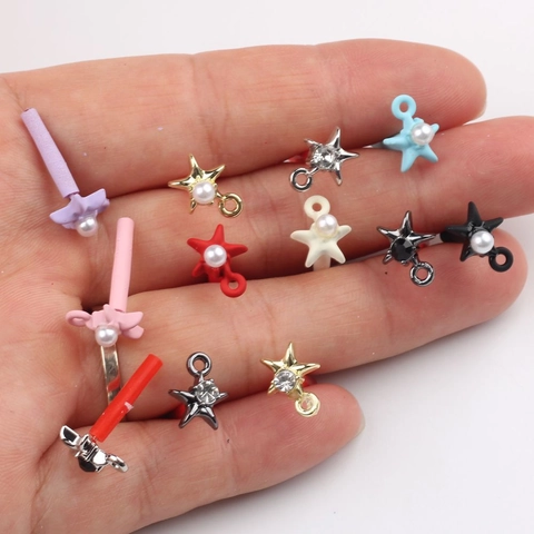 DIY Alloy Star Earring Findings With Stainless Steel Earring Post Zirconia Artificial Pearl Inlaid Star Stud Making Accessories
