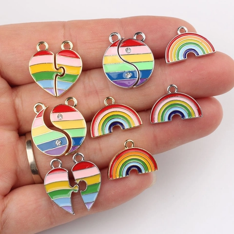 Rainbow Drip Oil Alloy Heart Yin Yang Puzzle Charms For DIY Necklace Bracelet Jewelry Making Rhinestone Enamel Pendant