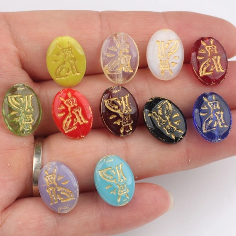 Czech Glass Oval Beads Gold Traced Cat Pattern DIY Loose Beads Accessories For Jewelry Making Bracelet Hairpin Material
