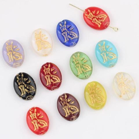 Czech Glass Oval Beads Gold Traced Cat Pattern DIY Loose Beads Accessories For Jewelry Making Bracelet Hairpin Material