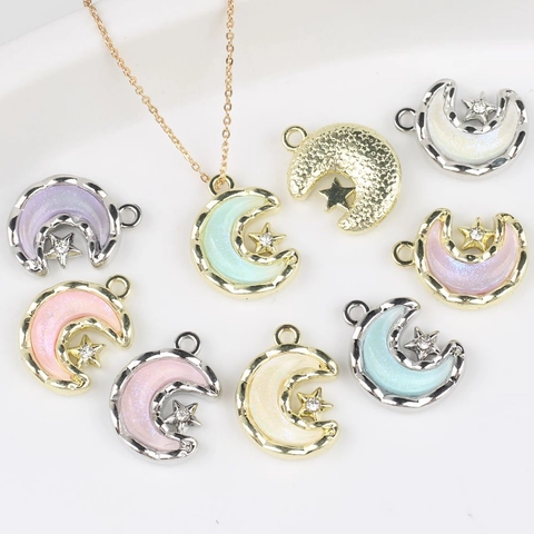 Ciondolo in Lega a Forma di Luna e Stella Con Zircone e Resina Intarsiata per Creazione di Gioielli DIY Collana Bracciale Orecchini