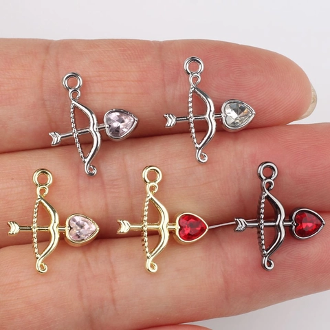 Alloy Heart Cupid's Arrow Pendant With Zirconia Inlay For DIY Jewelry Making Gold Silver Gunblack Pendant Only Charm