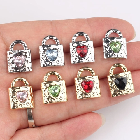 Zinc Alloy Heart Shaped Lock Pendant Rhinestone Inlaid DIY Jewelry Finding Accessory For Necklace Bracelet Making Craft