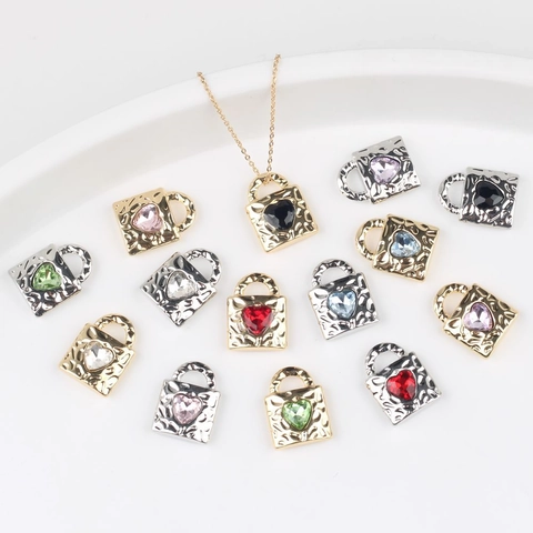 Zinc Alloy Heart Shaped Lock Pendant Rhinestone Inlaid DIY Jewelry Finding Accessory For Necklace Bracelet Making Craft