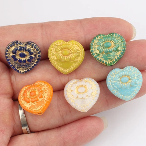 Vintage Herzförmige Tschechische Glasperlen Mit Goldzeichnung Dahlienmuster Böhmischen Stil DIY Schmuckherstellung Zubehör