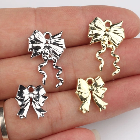 Colgantes de Lazo de Aleación Oro Plata Amuletos de Cinta para Collar Pulsera Pendientes Suministros de Joyería DIY