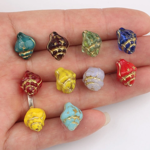Czech Lampwork Beads Retro Gold Painted Glass Conch Shell Loose Beads DIY Jewelry Making Craft Bracelet Accessories