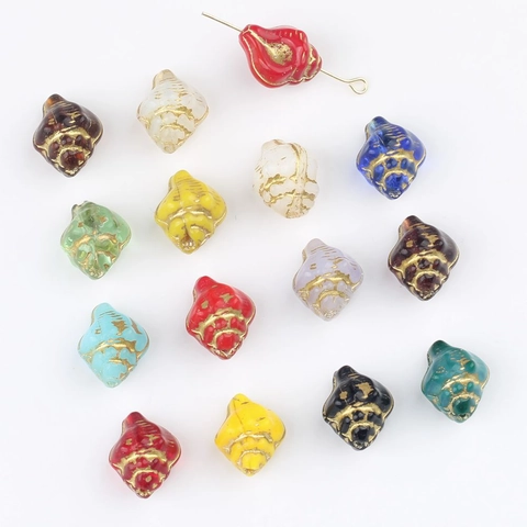 Czech Lampwork Beads Retro Gold Painted Glass Conch Shell Loose Beads DIY Jewelry Making Craft Bracelet Accessories