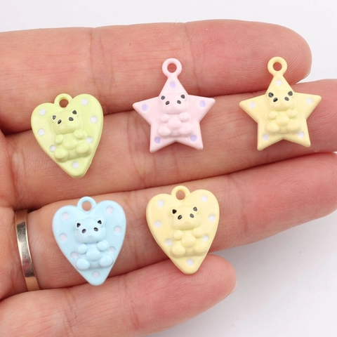 Alloy Enamel Cartoon Bear Pendants Cute Heart Star Shape Polka Dot Charms For DIY Necklace Bracelet Jewelry Making Accessories