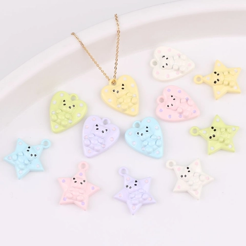 Alloy Enamel Cartoon Bear Pendants Cute Heart Star Shape Polka Dot Charms For DIY Necklace Bracelet Jewelry Making Accessories