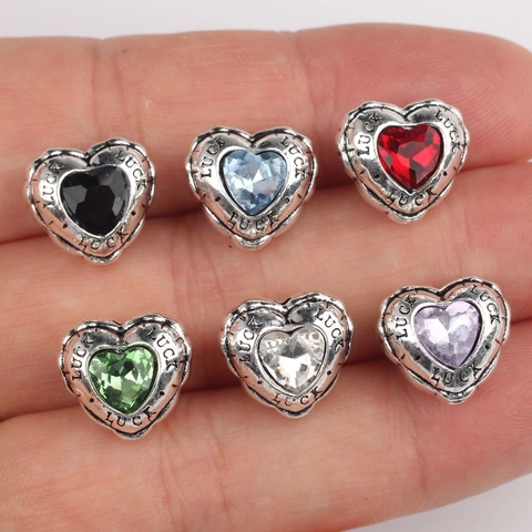 Vintage Heart Shape Alloy Rhinestone Charms Luck Engraved Pendant For DIY Necklace Bracelet Earring Jewelry Making Accessories