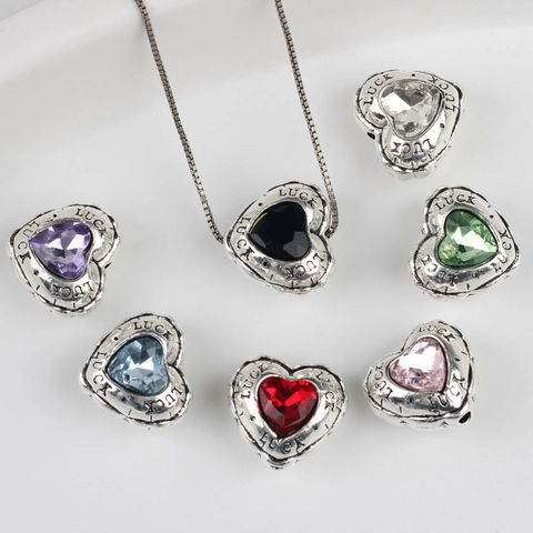 Vintage Heart Shape Alloy Rhinestone Charms Luck Engraved Pendant For DIY Necklace Bracelet Earring Jewelry Making Accessories
