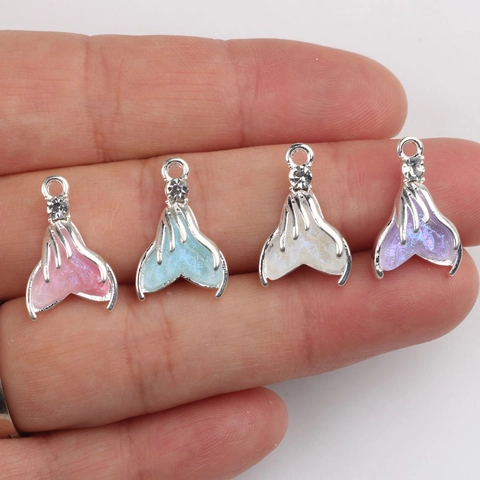 DIY Alloy Resin Mermaid Tail Pendants With Rhinestone Simple Fish Tail Charms For Jewelry Making Necklace Bracelet Earrings