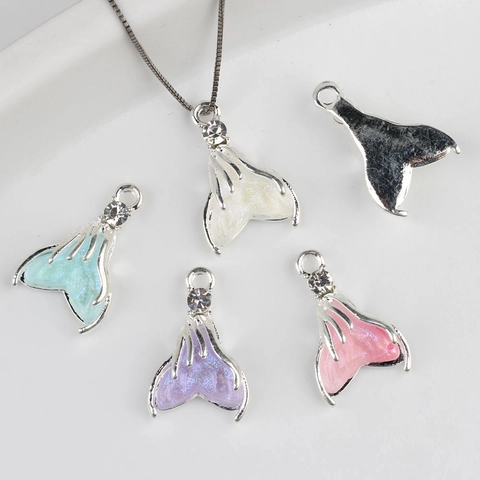 DIY Alloy Resin Mermaid Tail Pendants With Rhinestone Simple Fish Tail Charms For Jewelry Making Necklace Bracelet Earrings