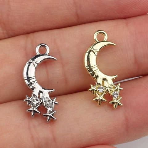 Zinklegierung Mond Stern Anhänger Mit Strass Einlage Gold Silber Galvanisiert DIY Anhänger Für Halskette Armband Schmuckherstellung