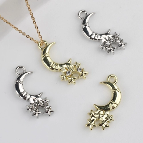 Zinklegierung Mond Stern Anhänger Mit Strass Einlage Gold Silber Galvanisiert DIY Anhänger Für Halskette Armband Schmuckherstellung