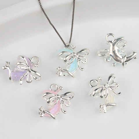 Alloy Rhinestone Moon Bow Pendants Pendant Only Without Chain Silver Color Crescent Glitter Resin Charms For DIY Jewelry Making