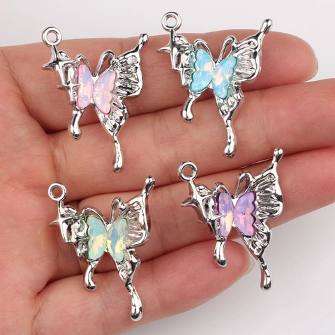 Dijes de Colgante de Mariposa de Aleación Con Incrustación de Resina Accesorios de Fabricación de Joyas DIY para Collar Pulsera Pendientes Moda Mujer