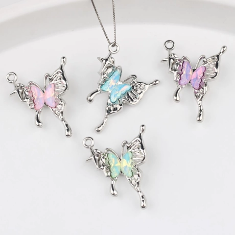 Dijes de Colgante de Mariposa de Aleación Con Incrustación de Resina Accesorios de Fabricación de Joyas DIY para Collar Pulsera Pendientes Moda Mujer