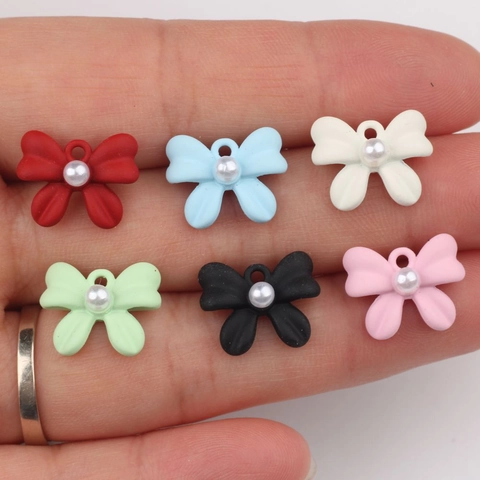 Colgante Lazo Aleación Con Perla Artificial Imitación Zirconia Minimalista Esmalte Lazo Charms Para Collar Pulsera Fabricación Joyas DIY