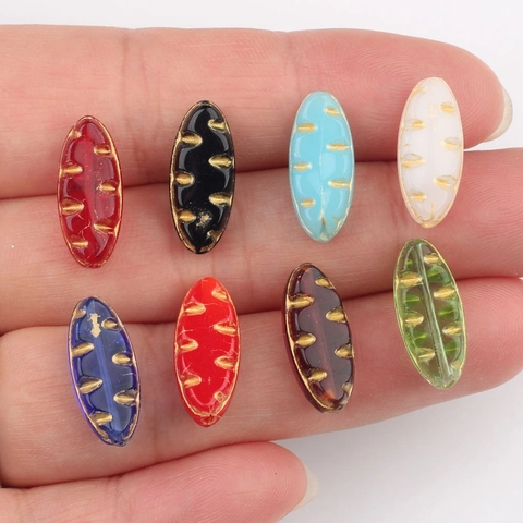 Vintage Tschechische Glasperlen Weidenblatt Doppelseitig Vergoldet Oval Lose Perlen Für DIY Schmuckherstellung Armband Material