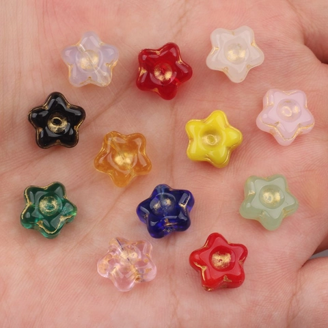 Vintage Czech Glass Star Flower Beads With Gold Painted Details DIY Jewelry Making Loose Beads For Necklace Bracelet