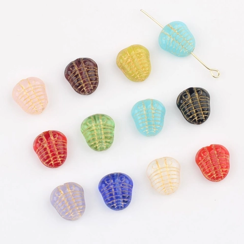Vintage Tschechisches Glas Trilobitenfossil Perlen Doppelseitige Goldpausen Käfer Form Lose Perlen Für DIY Schmuckherstellung Armband Zubehör