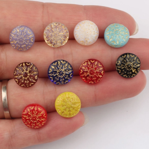 Vintage Tschechische Glasperlen Schneeflocke Rund Gold Gezeichnet DIY Schmuckherstellung Lose Perlen Weihnachten Bastelzubehör