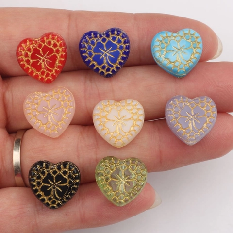 Vintage Heart Clover Glass Beads Czech Style Gold Painted Loose Beads For DIY Jewelry Making Bracelet Necklace Handcraft