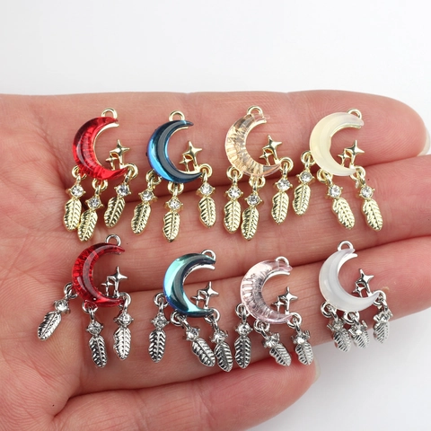 Legering Maan Ster Veer Hangers Voor DIY Sieraden Maken Hars Strass Ingelegde Boheemse Stijl Kettingen Oorbellen Craft Benodigdheden
