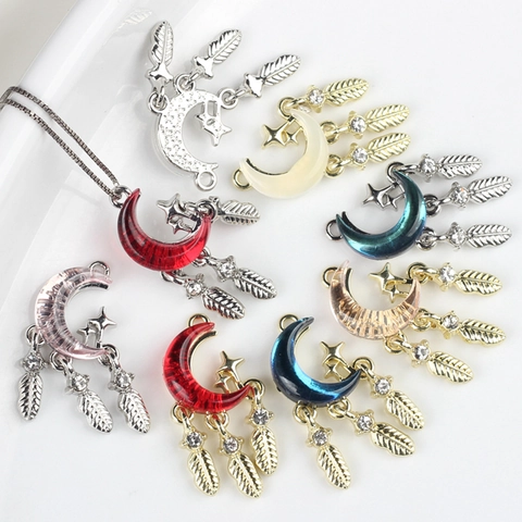 Legering Maan Ster Veer Hangers Voor DIY Sieraden Maken Hars Strass Ingelegde Boheemse Stijl Kettingen Oorbellen Craft Benodigdheden
