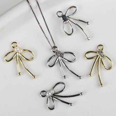 Colgante de Lazo Accesorio de Joyería DIY Aleación de Lazo Con Perla Artificial de Imitación Zirconia para Collar Pulsera Pendientes